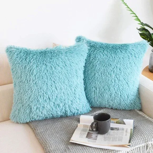 Teal Luxury Furry Adorable Trendy Throw Pillow Decor Cover Set Bedroom/Sofa - Picture 2 of 7